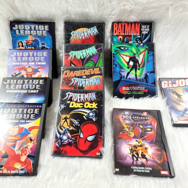 12 Bundle Spiderman DVD LOT with Batman, Justice League, GI Joe, X-Men Superhero