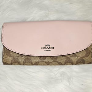 Genuine Coach Signature PVC Slim Envelope Wallet Petal Pink & Khaki Canvas