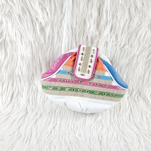 White color Block vintage 90s 80s leather shoulder Crossbody bag purse retro
