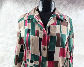 Vintage Allison Daley Blouse/Shirt/Top Long Sleeve Button Up size 8 square shape