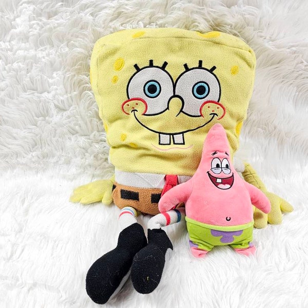 2001 SpongeBob 27in + Patrick 10in Smack & Yak Talking Plush Stuffed Toys