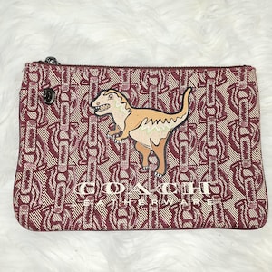 Super Cool Dinosaur Coach Lexy Turnlock Wristlet Pouch Leather ware - Handbag