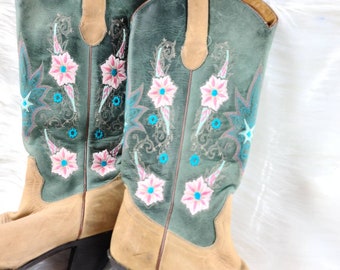 Sonora Leather Western Embroidered Cowboy Boots - Size 7