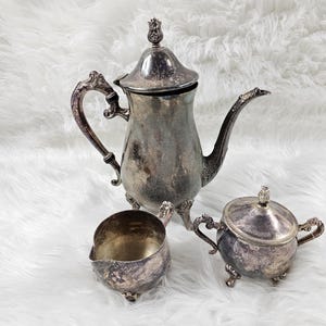 Vintage Leonard Silverplate 3pc Coffee Tea Pot - Sugar - Creamer