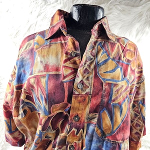 vintage Chemise boutonnée The Territory Ahead pour hommes, grande taille, manches courtes aztèque funky