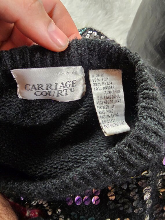 Vintage Carriage Court Black Sweater Embroidered … - image 8