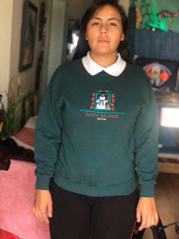 Vintage Happy Holidays Christmas Green Sweater, Ha