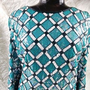 Vintage Women's Blue and White Talbot Joan Leslie Sequin Zippered Sweater -  Size Medium - Beautifully Made - Etsy