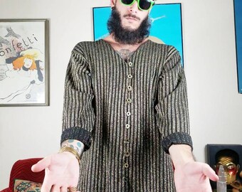 TheThriftyGypsyy Vintage Diana Marco Gold and Black Women's Sweater, Super Tacky Ladies Sweater, 90s Sweater, 80s Costume Party, Iridescent Gold Sweater