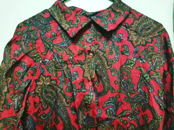 Vintage Paisley Pattern Shirt, Vintage Classy Red