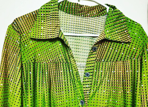 Amazing Hippie Jeweled Green Shirt, Festival Fashi