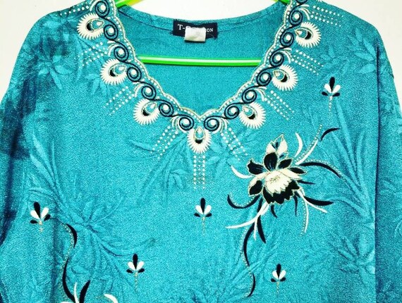 Vintage Iridescent Hippie Shirt, Vintage Blue Shir