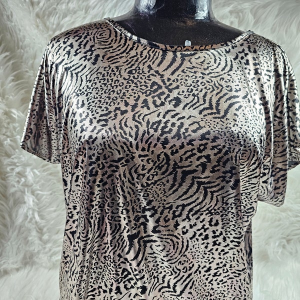 Vintage Lauren Lee Transparent Cheetah Leopard Animal Print Shirt - Super Light - Size Large - Shortsleeve