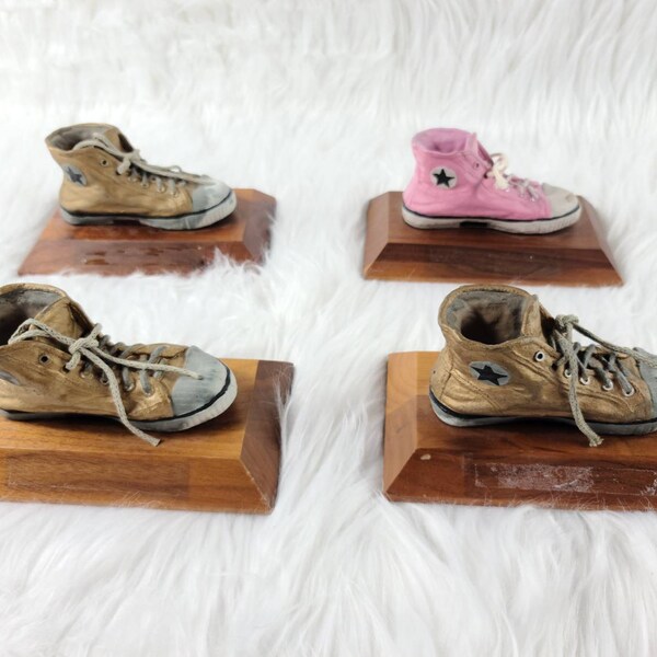 Set of 4 vintage Chuck Converse Shoes Virginia Awards Company Wooden Trophy
