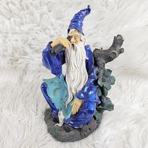 Statua grande e super cool del mago blu metallizzato vintage con mappa 3D - alta 12 pollici
