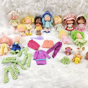 Vintage 70er Jahre Strawberry Shortcake Friends Puppen Lot riesiges Bundle Set Accessoires