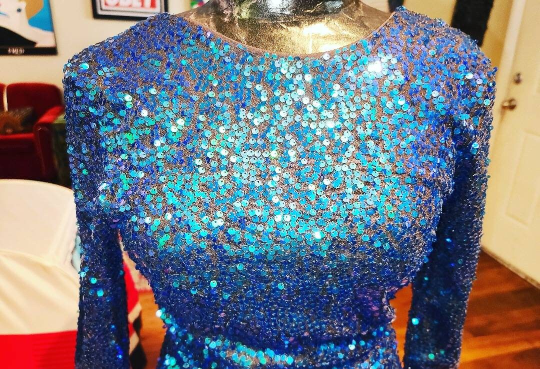 Vintage Blue Sequin Dress Tacky Dance ...