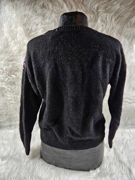 Vintage Carriage Court Black Sweater Embroidered … - image 6