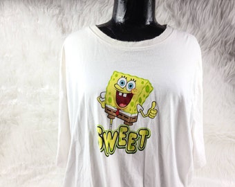 Vintage 2009 Bob l'éponge « Sweet » T-shirt Nickelodeon blanc à col rond, taille 4xl