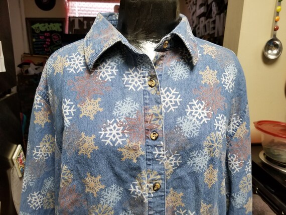 Vintage Snowflake Denim Button Down