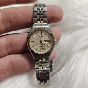 Vintage Pulsar Watch Men 34mm Gold Tone Day Date Stainless Calendar