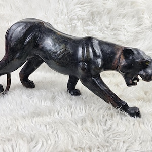 Vintage Papier Mache Black Panther Mountain Lion approximately 21" long and 11" high