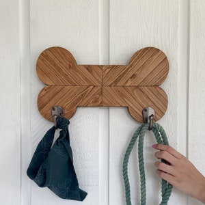 Dog Leash Holder Wood Mosaic, Dog Bone Leash Holder, Custom Dog Leash Holder, Dog Leash Holder for Wall, Minimal Dog Leash Holder