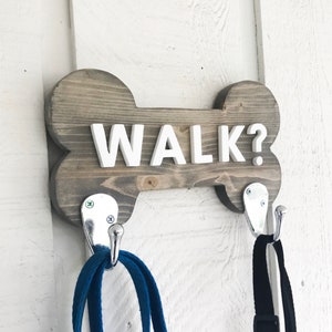 Dog Bone Pet Leash Holder, Pet Leash Hook, Walk? Leash Hook Holder, Wood Cut Out, Customizable Gift, Pet Sign, Choose Your Stain Background