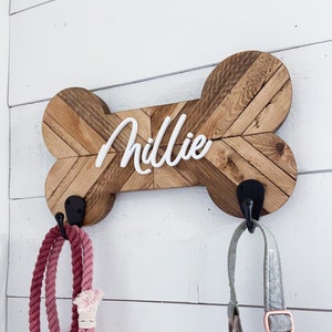 Porta guinzaglio per cani in mosaico di legno personalizzato, porta guinzaglio a forma di osso per cani personalizzato, porta guinzaglio per cani personalizzato, porta guinzaglio per cani da parete