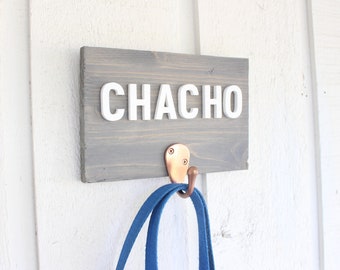 Custom Leash Hook, Custom Leash Holder, Hand Cut Dog Leash Hook, Wood Cut Out, Personalized Gift, Pet Sign, Classic Grey stain