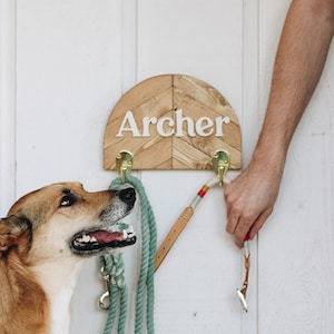 Custom Leash Hook Wood Mosaic, Custom Leash Holder, Hand Cut Dog Leash Hook, Personalized Gift, Arch Shape Pet Sign, Geometric Arch Decor
