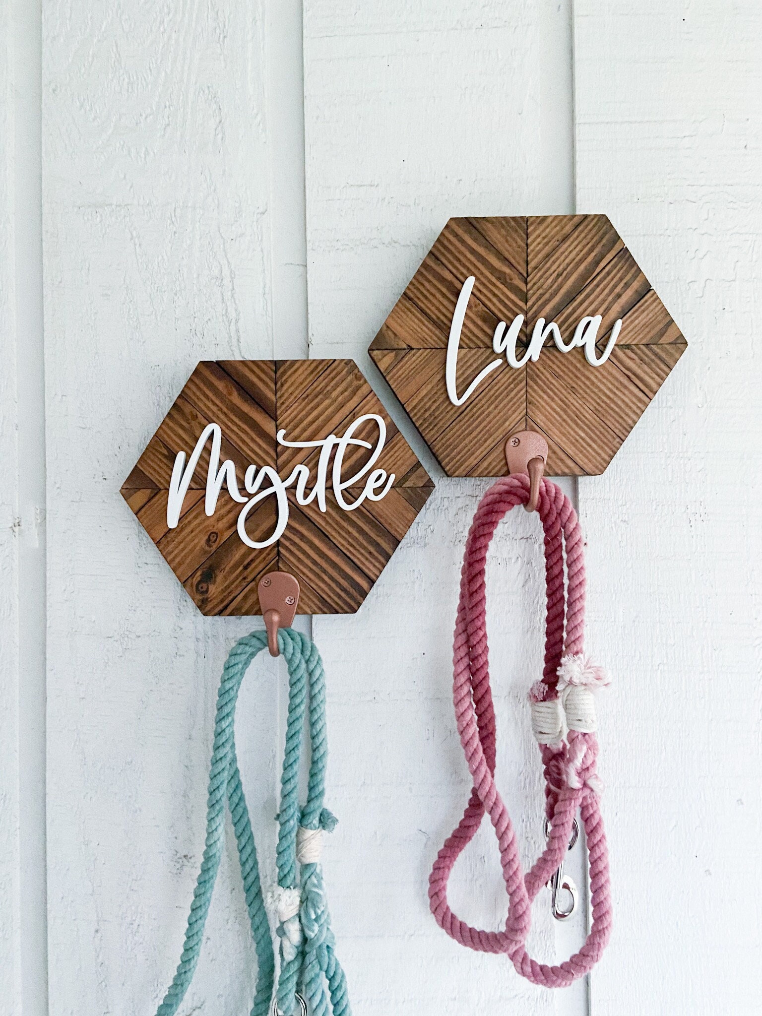 Wooden Dog Leash Hook for Wall Paw Print in Solid Color 