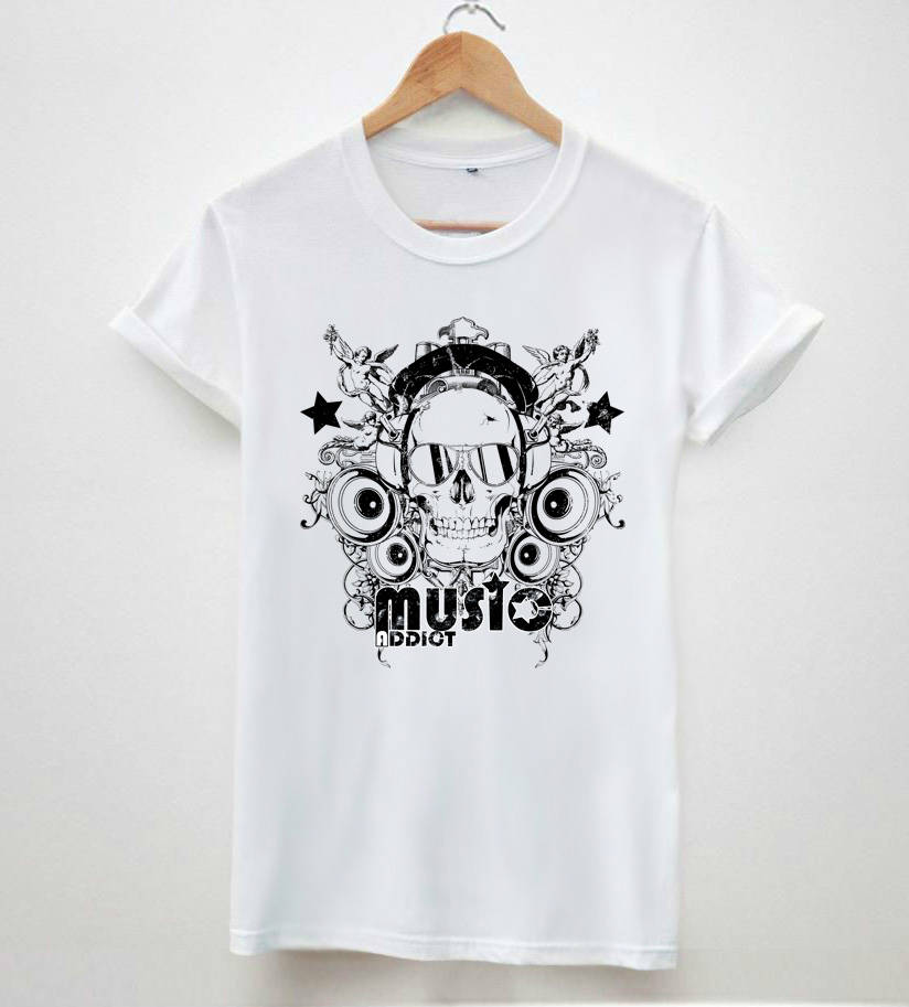 musique addict hauts de T-shirt unisexe tee hipster crâne rétro coton hommes musique addict hauts hauts hauts de T-shirt unisexe tee hipster crâne rétro coton hommes 5e6e4c