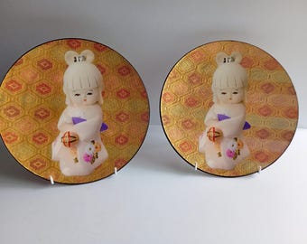 Japanese decorative glass plates x2
