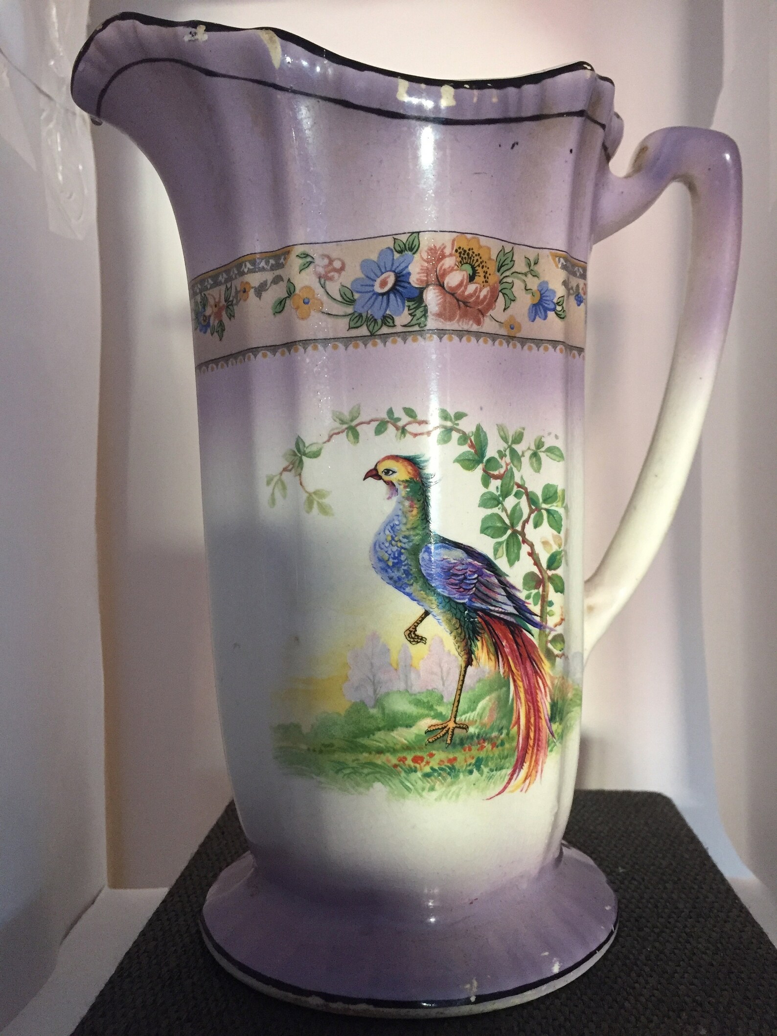 Antique Pitcher With Oriental Pheasant Peacock Type Bird - Etsy