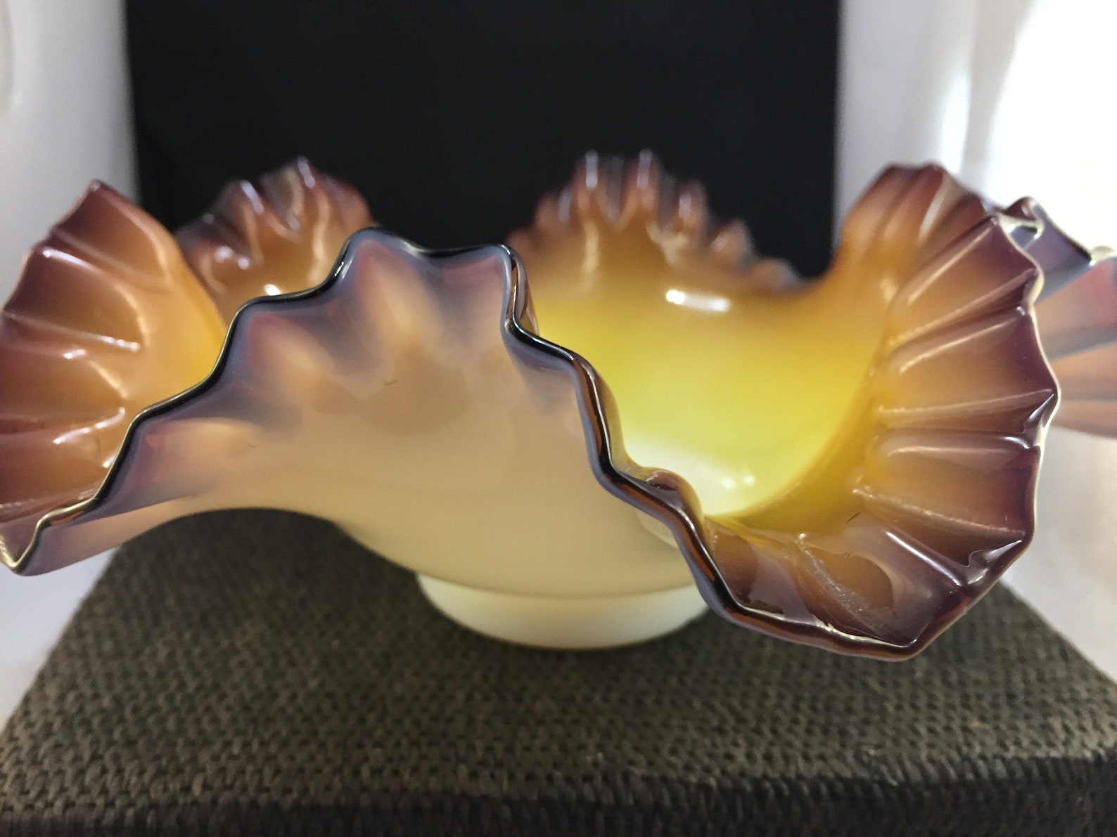 Antique fluted Milk Glass Candy Dish yellow ruffled Etsy