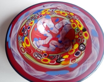 Millefiore style Heavy decorative glass dish, Just under 3kg in weight.Measuring 31cm width and 7.5cm height. Excellent condition