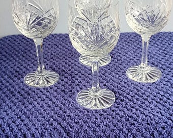 Set of 4 Zawiercie Monika 3 Pattern Crystal Wine glasses