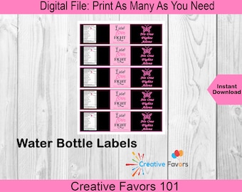 Breast Cancer Awareness Water Bottle Label, I Won, Fight Breast Cancer, Live Love Fight, Breast Cancer Awareness Chip Bag