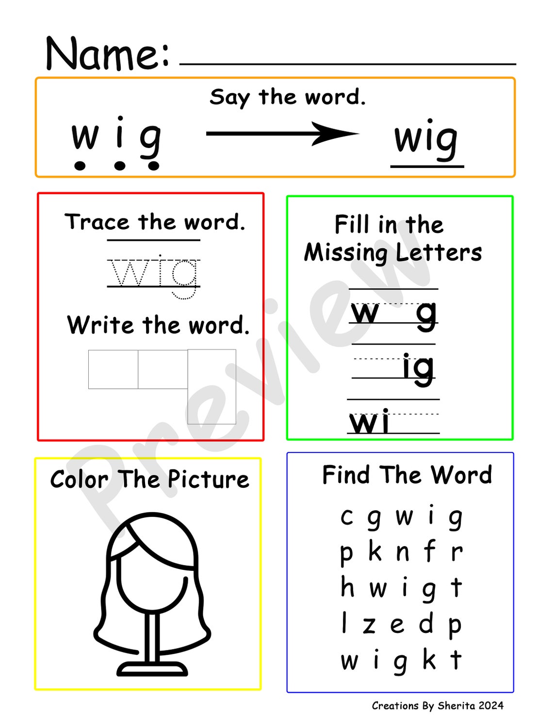IG Word Family Worksheets, Pre-k Worksheets, Kindergarten Worksheets ...