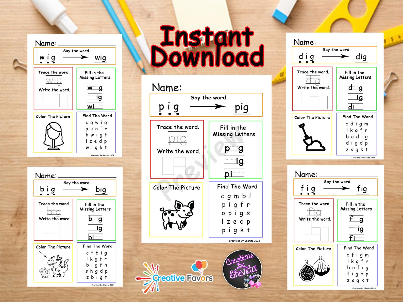 IG Word Family Worksheets, Pre-k Worksheets, Kindergarten Worksheets ...