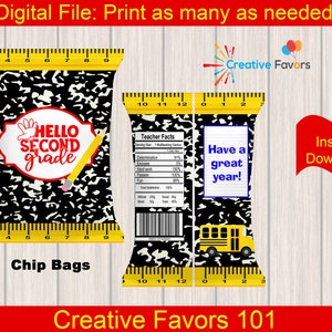 Composition Notebook, Second Grade, Welcome Back To School Chip Bag, First Day of School Chip Bag, Teacher Chip Bag, Back To School