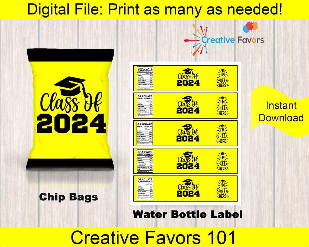 Yellow and Black Graduation Chip Bags Class of 2024 Graduation Party ...