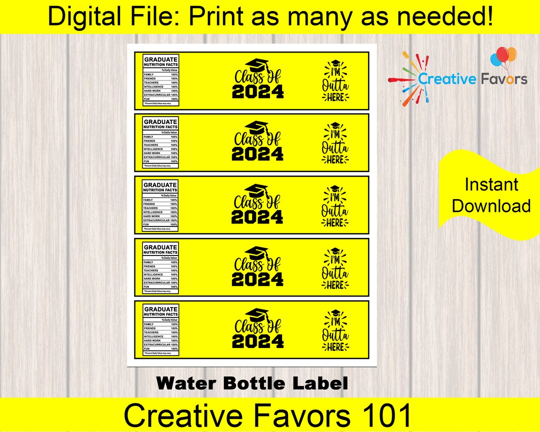 Yellow and Black Graduation Water Bottle Label Class of 2024 Graduation ...