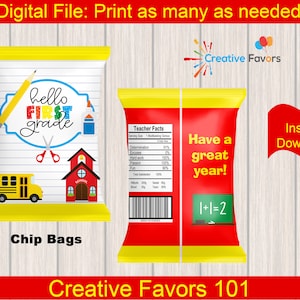 First Grade, Welcome Back To School Chip Bag, First Day of School Chip Bag, Teacher Chip Bag, Back To School Printable, Kindergarten