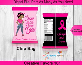 Cancer Picked The Wrong Diva, Breast Cancer Survivor Chip Bag, Breast Cancer Awareness Chip Bag, I Won, Fight Breast Cancer, Live Love Fight