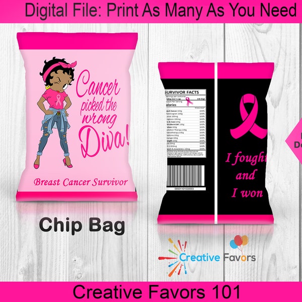 Cancer Picked The Wrong Diva, Breast Cancer Survivor Chip Bag, Breast Cancer Awareness Chip Bag, I Won, Fight Breast Cancer, Live Love Fight