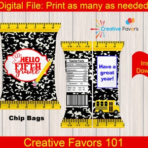 Fifth Grade, Composition Notebook, Welcome Back To School Chip Bag, First Day of School Chip Bag, Teacher Chip Bag, Back To School