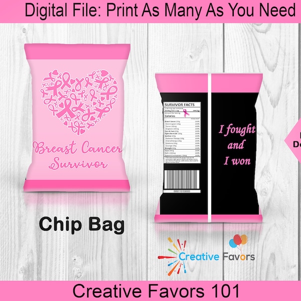 Breast Cancer Survivor Chip Bag, Breast Cancer Awareness Chip Bag, I Won, Fight Breast Cancer, Live Love Fight,