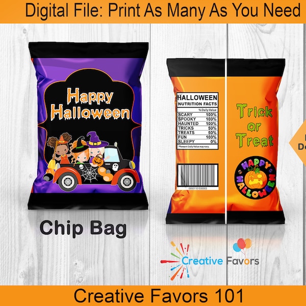 Halloween Chip Bag, Trunk or Treat Chip Bags, Trick or Treat Chip Bag, Halloween Party Favors, Trick or Treat Party Favors, DIY Party Favors